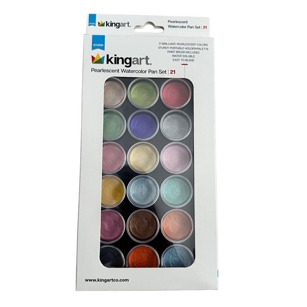 Kingart Studio Pearlescent Watercolor Pan 21 Colors Sturdy Palette/Holder Brush